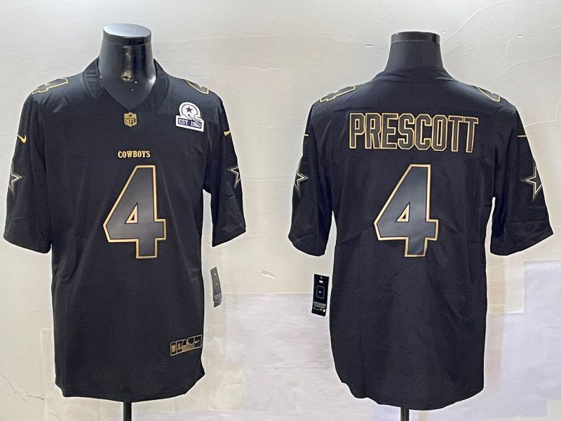 Men Dallas Cowboys #4 Prescott Black Gold 2024 Nike Limited NFL Jersey style 01082